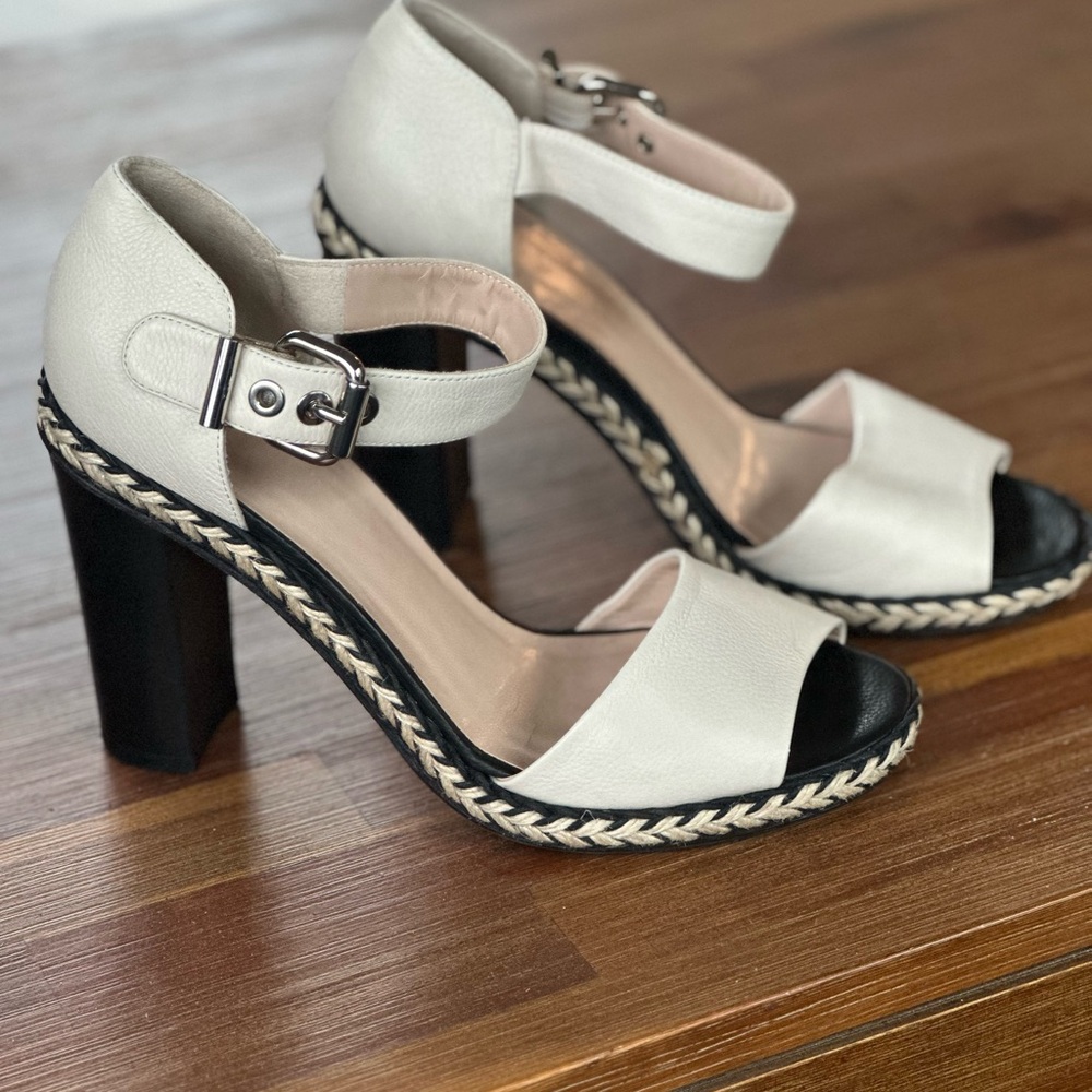 Aquatalia Black and Bone Heels with Ankle Strap